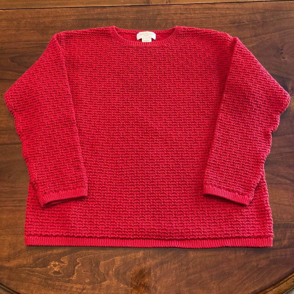 Jones New York Sport Red Knit Cotton Crewneck Sweater Size M